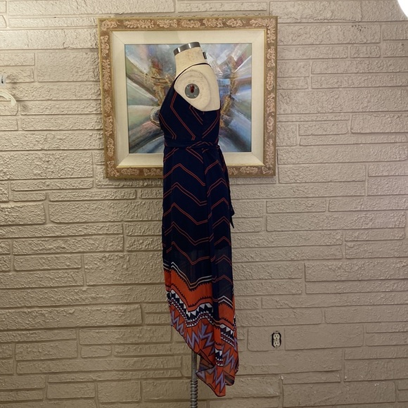 🌹No Tags Tribal Border Print Hi Low Wrap Dress - Picture 3 of 13